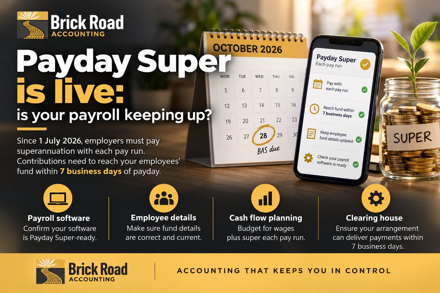 Payday Super is live: is your payroll keeping up? Brick Road Accounting checklist for employers